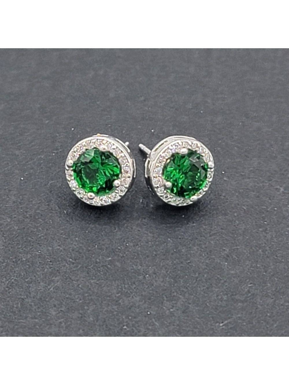 Silver 925 Earrings With Green Crystals #2034